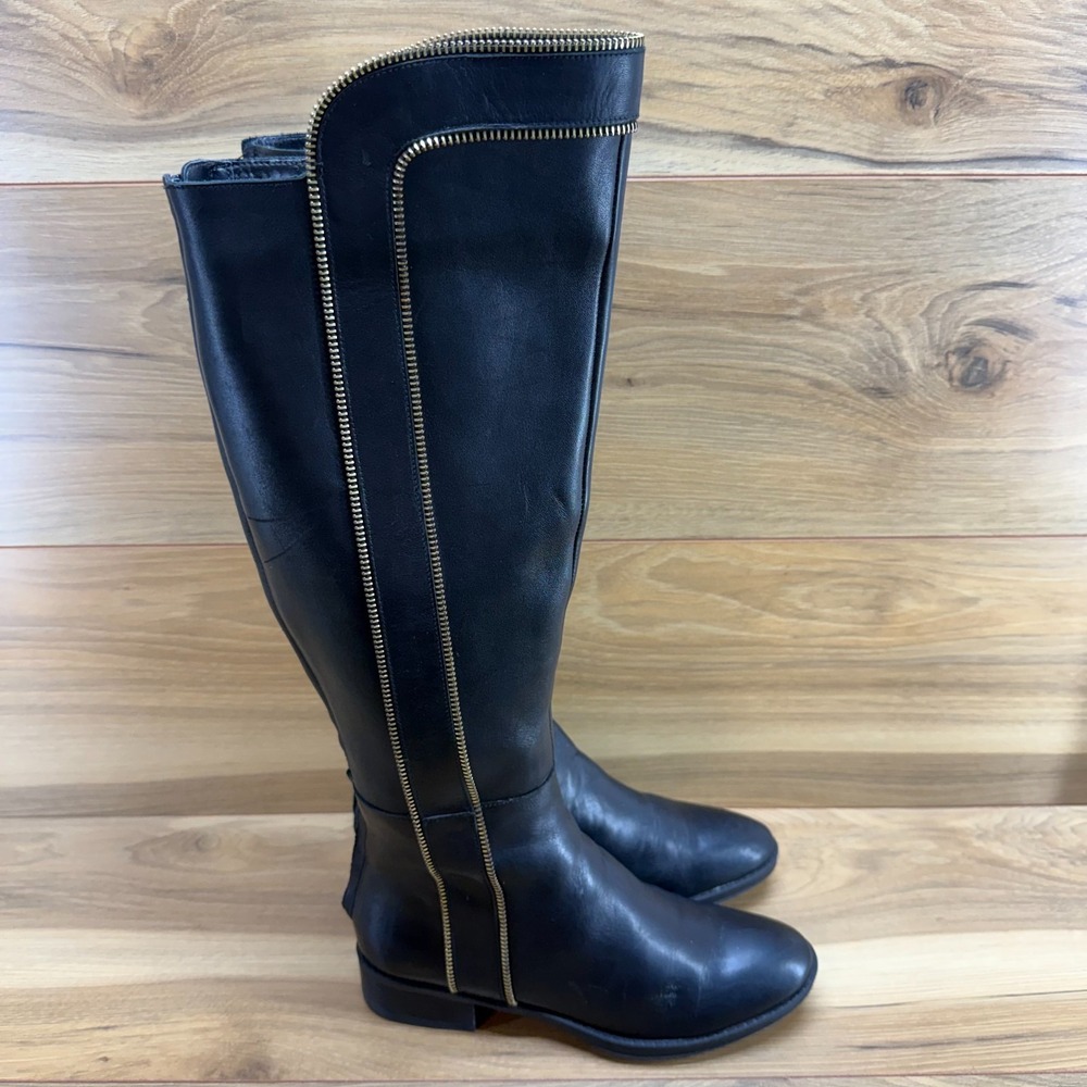 Karl Lagerfeld Mimi Tall‎ Boots Womens 6 M Black Leather Zipper Over The Knee